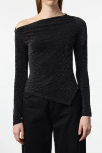 TRENDYOLMİLLA Anthracite Asymmetric Yaka Simli Knitting Elegant/Evening Party Blouse - Image 4