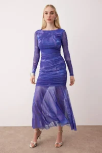 TRENDYOLMİLLA Purple Multicolored Body-Fitting Tulle Knitting Evening Gown Night Graduation Dress - Image 2