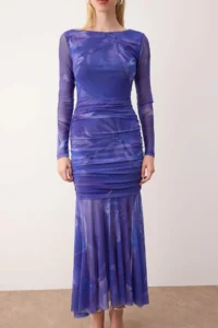 TRENDYOLMİLLA Purple Multicolored Body-Fitting Tulle Knitting Evening Gown Night Graduation Dress - Image 3