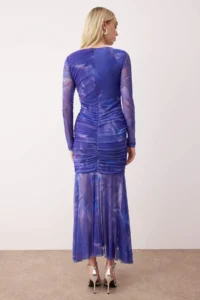TRENDYOLMİLLA Purple Multicolored Body-Fitting Tulle Knitting Evening Gown Night Graduation Dress - Image 4