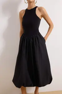 TRENDYOLMİLLA Black Top Bodysuit Skirt Part Balloon Poplin Evening Gown Gece Graduation Dress - Image 3