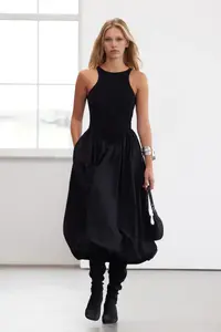 TRENDYOLMİLLA Black Top Bodysuit Skirt Part Balloon Poplin Evening Gown Gece Graduation Dress - Image 5