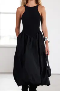 TRENDYOLMİLLA Black Top Bodysuit Skirt Part Balloon Poplin Evening Gown Gece Graduation Dress - Image 6