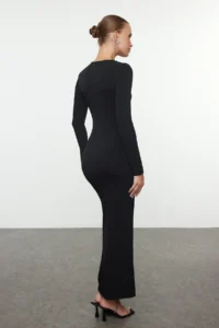TRENDYOLMİLLA Black Cut Out/Window Detailed Knitting Chic Evening Gown Night Graduation Dress - Image 5