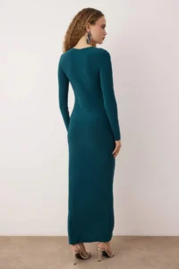 TRENDYOLMİLLA Emerald Green Cut Out/Window Detailed Knitting Chic Evening Gown Night Graduation Dress - Image 4