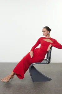 TRENDYOLMİLLA Rejection Cut Out/Window Detailed Knitting Chic Evening Gown Night Graduation Dress