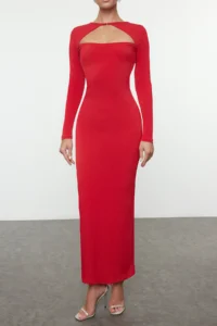 TRENDYOLMİLLA Rejection Cut Out/Window Detailed Knitting Chic Evening Gown Night Graduation Dress - Image 3