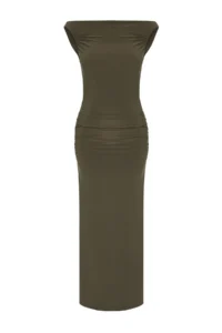TRENDYOLMİLLA Khaki Bodycon Carmen Collar Knitting Chic Evening Gown Gece Graduation Dress - Image 8