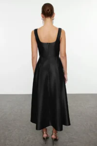 TRENDYOLMİLLA Black A-Kesim Satin Weaving Chic Evening Gown Gece Graduation Dress - Image 5