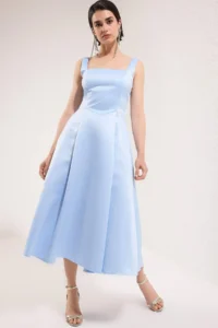 TRENDYOLMİLLA Light Blue A-Kesim Satin Weaving Chic Evening Gown Gece Graduation Dress - Image 4