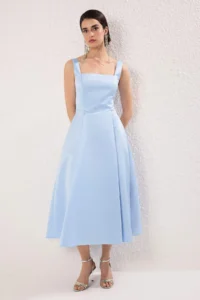 TRENDYOLMİLLA Light Blue A-Kesim Satin Weaving Chic Evening Gown Gece Graduation Dress - Image 5