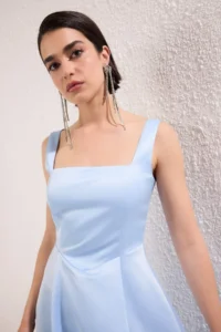 TRENDYOLMİLLA Light Blue A-Kesim Satin Weaving Chic Evening Gown Gece Graduation Dress - Image 6