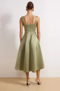 TRENDYOLMİLLA Oil Green A-Line Satin Weaving Chic Evening Gown Gece Graduation Dress - Image 4