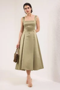 TRENDYOLMİLLA Oil Green A-Line Satin Weaving Chic Evening Gown Gece Graduation Dress - Image 6