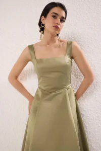 TRENDYOLMİLLA Oil Green A-Line Satin Weaving Chic Evening Gown Gece Graduation Dress - Image 7