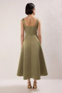 TRENDYOLMİLLA Oil Green A-Line Satin Weaving Chic Evening Gown Gece Graduation Dress - Image 9