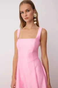 TRENDYOLMİLLA Light Pink A-Kesim Satin Weaving Chic Evening Gown Gece Graduation Dress - Image 2