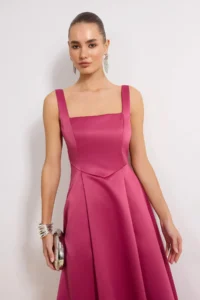 TRENDYOLMİLLA Plum A-Kesim Satin Weaving Chic Evening Gown Gece Graduation Dress - Image 2