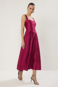 TRENDYOLMİLLA Plum A-Kesim Satin Weaving Chic Evening Gown Gece Graduation Dress - Image 7