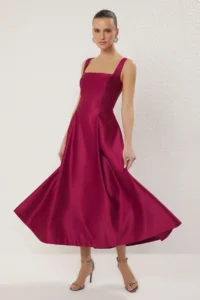 TRENDYOLMİLLA Plum A-Kesim Satin Weaving Chic Evening Gown Gece Graduation Dress - Image 8