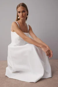 TRENDYOLMİLLA White A-Kesim Satin Weaving Chic Evening Gown Gece Graduation Dress