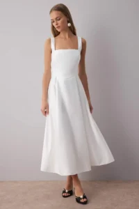 TRENDYOLMİLLA White A-Kesim Satin Weaving Chic Evening Gown Gece Graduation Dress - Image 2