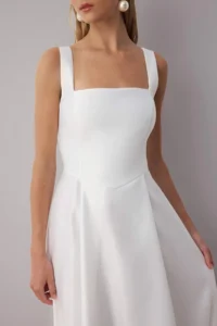 TRENDYOLMİLLA White A-Kesim Satin Weaving Chic Evening Gown Gece Graduation Dress - Image 3