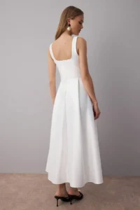 TRENDYOLMİLLA White A-Kesim Satin Weaving Chic Evening Gown Gece Graduation Dress - Image 4