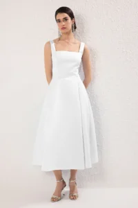 TRENDYOLMİLLA White A-Kesim Satin Weaving Chic Evening Gown Gece Graduation Dress - Image 5