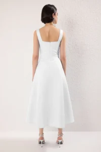 TRENDYOLMİLLA White A-Kesim Satin Weaving Chic Evening Gown Gece Graduation Dress - Image 9
