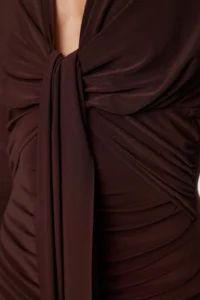 TRENDYOLMİLLA Brown Body-Fitting V-neck Knitting Chic Dress - Image 4