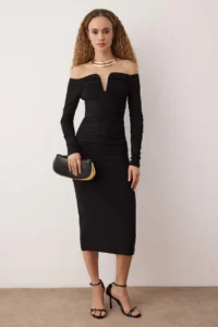 TRENDYOLMİLLA Black Bodycon Carmen Collar Knitting her dress