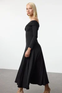 TRENDYOLMİLLA Black A-Kesim Knitting Evening Gown Gece Graduation Dress - Image 2