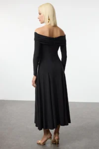 TRENDYOLMİLLA Black A-Kesim Knitting Evening Gown Gece Graduation Dress - Image 5