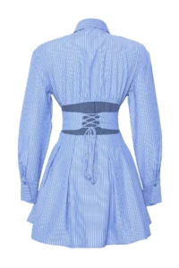 TRENDYOLMİLLA White-Blue Corset Detailed Poplin Weaving Wedding/Marriage Chic Evening Gown Gece Graduation Dress - Image 12