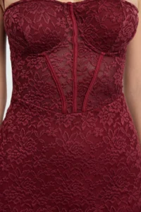 TRENDYOLMİLLA Burgundy Lined Lace Knitting Midi Evening Gown Gece Graduation Dress - Image 7