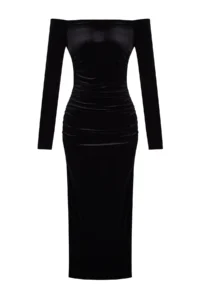 TRENDYOLMİLLA Black Bodycon Knitting Velvet Midi Evening Gown Gece Graduation Dress - Image 6