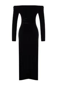 TRENDYOLMİLLA Black Bodycon Knitting Velvet Midi Evening Gown Gece Graduation Dress - Image 7