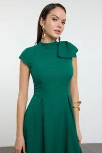 TRENDYOLMİLLA Green A-Kesim pleated Weaving Chic Evening Gown Gece Graduation Dress - Image 2