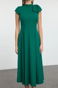 TRENDYOLMİLLA Green A-Kesim pleated Weaving Chic Evening Gown Gece Graduation Dress - Image 4
