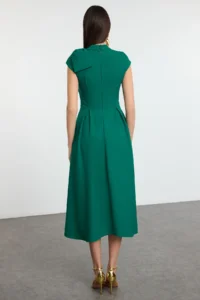 TRENDYOLMİLLA Green A-Kesim pleated Weaving Chic Evening Gown Gece Graduation Dress - Image 6