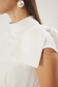 TRENDYOLMİLLA White A-Kesim pleated Weaving Chic Evening Gown Gece Graduation Dress - Image 3