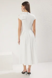 TRENDYOLMİLLA White A-Kesim pleated Weaving Chic Evening Gown Gece Graduation Dress - Image 4