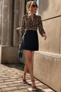 TRENDYOLMİLLA Multicolored Leopard Patterned Weaving Short Evening Gown Gece Graduation Dress - Image 3