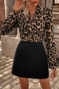 TRENDYOLMİLLA Multicolored Leopard Patterned Weaving Short Evening Gown Gece Graduation Dress - Image 5