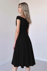 TRENDYOLMİLLA Black A-Kesim Weaving Midi Evening Gown Gece Graduation Dress - Image 3