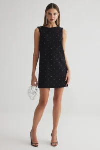 TRENDYOLMİLLA Black Shiny Stone Printed Super Mini Evening Gown Gece Graduation Dress