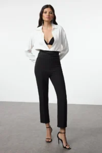 TRENDYOLMİLLA Black Satin Ribbon Detailed Weaving Pants