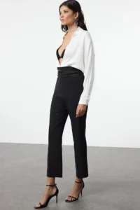 TRENDYOLMİLLA Black Satin Ribbon Detailed Weaving Pants - Image 2