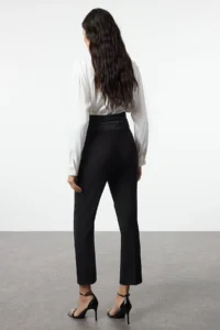 TRENDYOLMİLLA Black Satin Ribbon Detailed Weaving Pants - Image 5